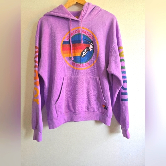 AVIATOR NATION, Venice Relaxed Pullover Hoodie - Neon Purple,Size Small (Unisex) - Picture 11 of 14